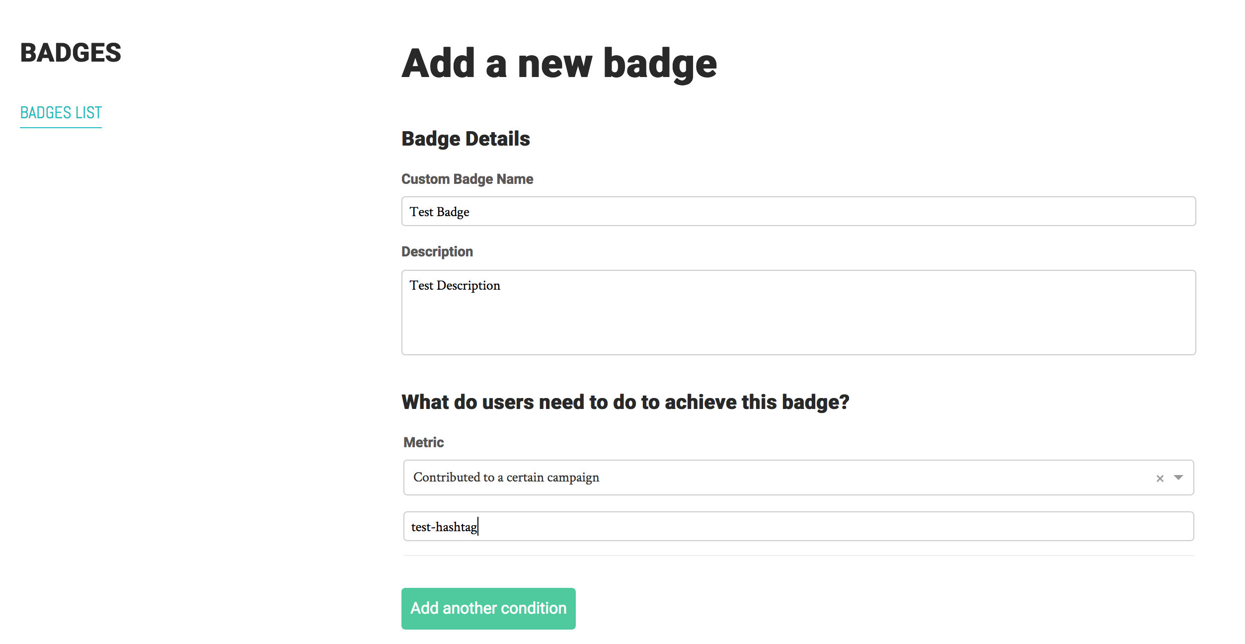 Select Badge Requirement