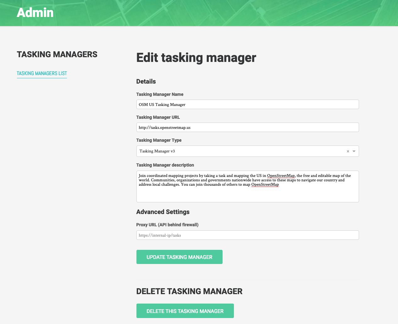 Editing Tasking Manager Details