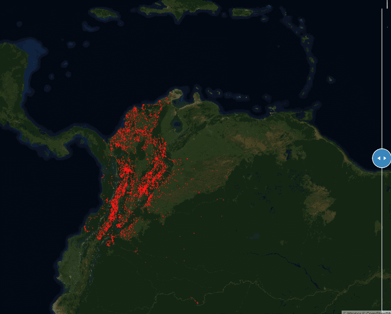 Figure 1. Locating unmapped schools with machine learning and expert mappers. Red dots are known schools. Yellow dots are unmapped schools that we added through this effort.