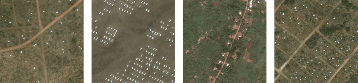 Examples satellite images of known refugee settlements from Uganda and Kenya. Source: Maxar