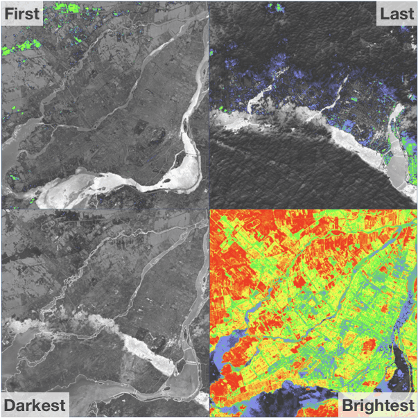 Pixel selection methods applied on Landsat-8 NDVI values for all 2018 observations over Montreal area.