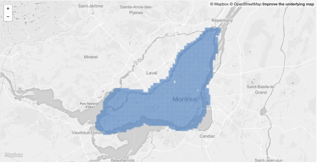 Coverage of the Montreal opendata LIDAR dataset.