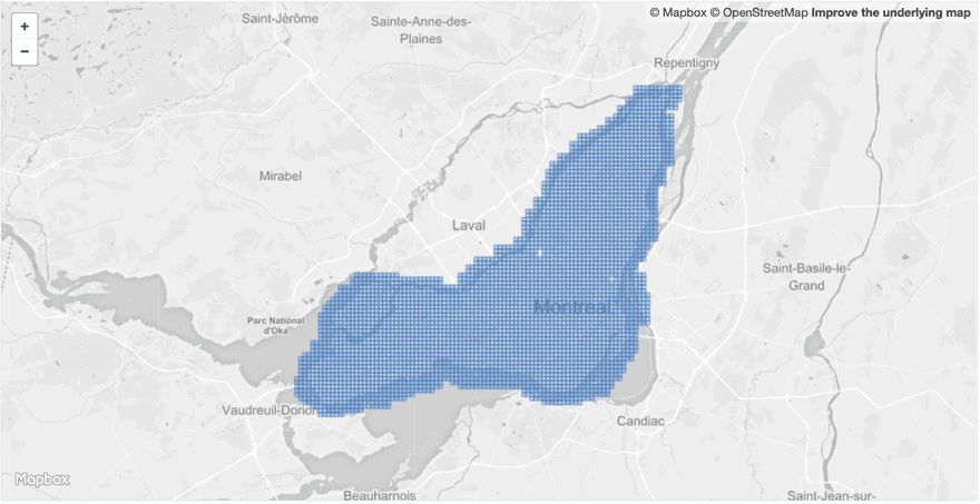 Coverage of the Montreal opendata LIDAR dataset.