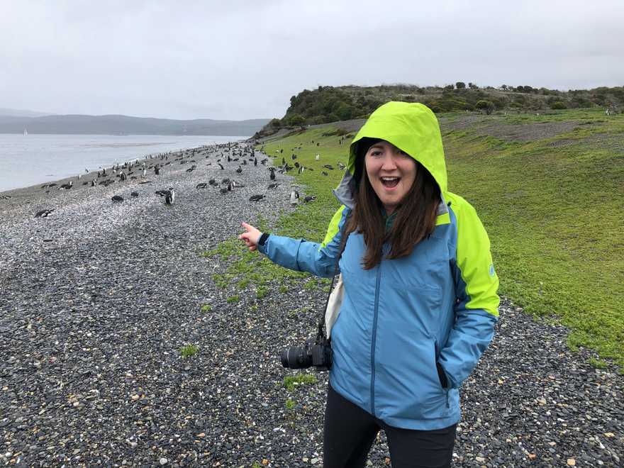 Katy in Argentina super jazzed about seeing penguins in the wild near the southern most tip of South America.