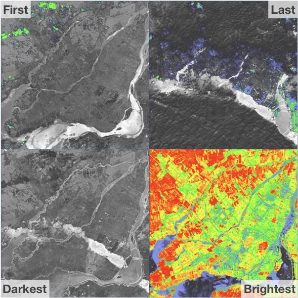 Pixel selection methods applied on Landsat-8 NDVI values for all 2018 observations over Montreal area.