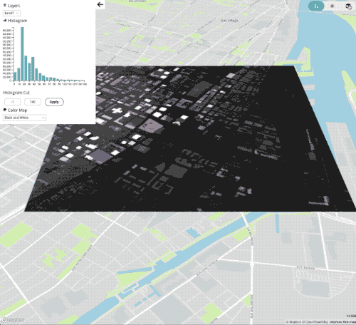 Lidar dataset stored as Cloud Optimized GeoTIFF and served as raster or vector tiles. Data from [Montreal Open Data](http://donnees.ville.montreal.qc.ca/dataset/lidar-aerien-2015).