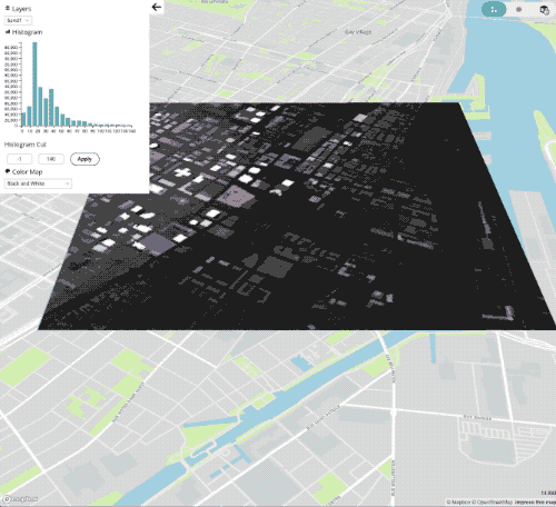 Lidar dataset stored as Cloud Optimized GeoTIFF and served as raster or vector tiles. Data from Montreal Open Data.