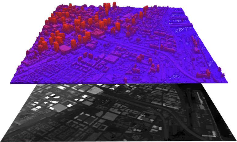 Lidar dataset displayed as vector tiles (top) or raster (bottom). Data from Montreal Open Data.