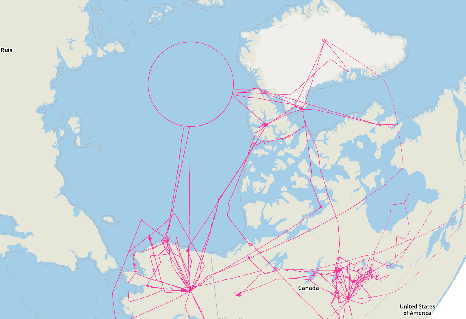 ARCTAS campaign flights rendered with MapLibre GL-JS using the Globe View