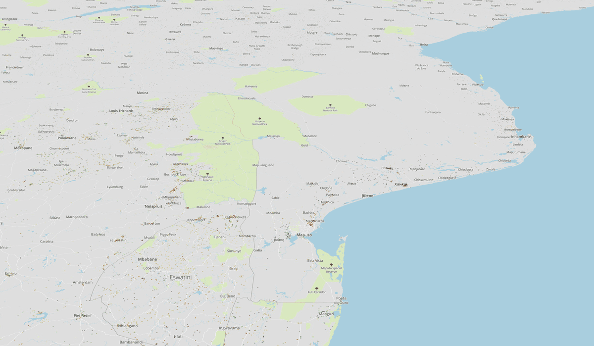 High-resolution population density data from Facebook AI (link) displayed as raster tiles.