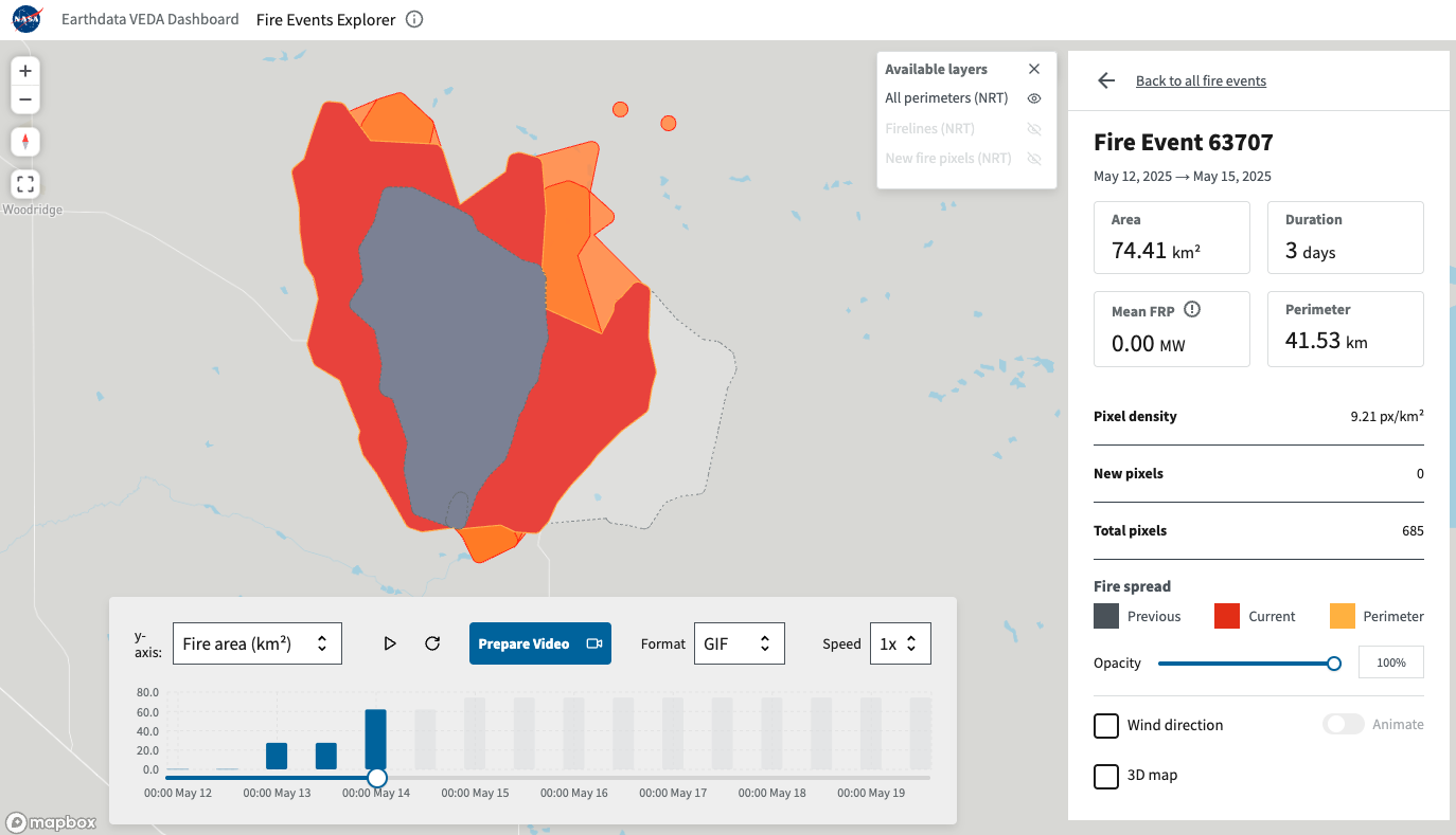 Screenshot of the new VEDA Fire Event Explorer