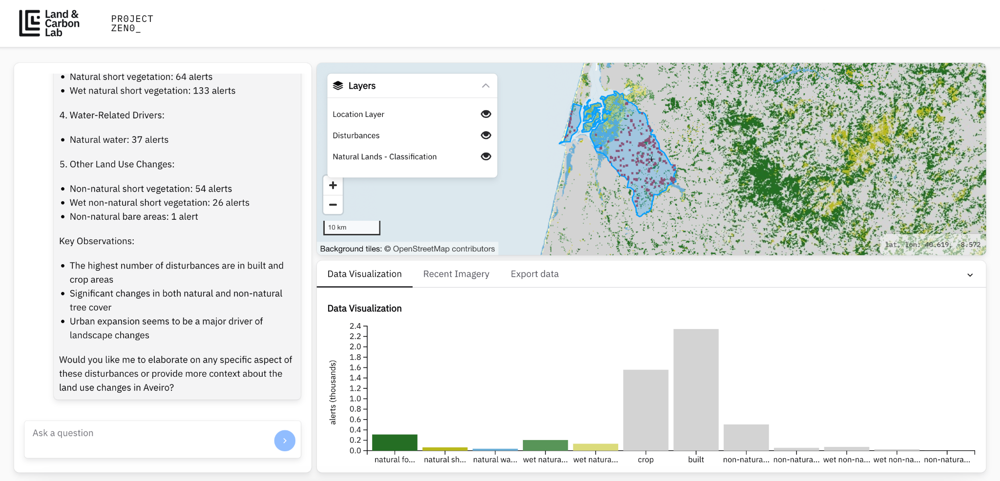 Screenshot of LLM driven mapping application