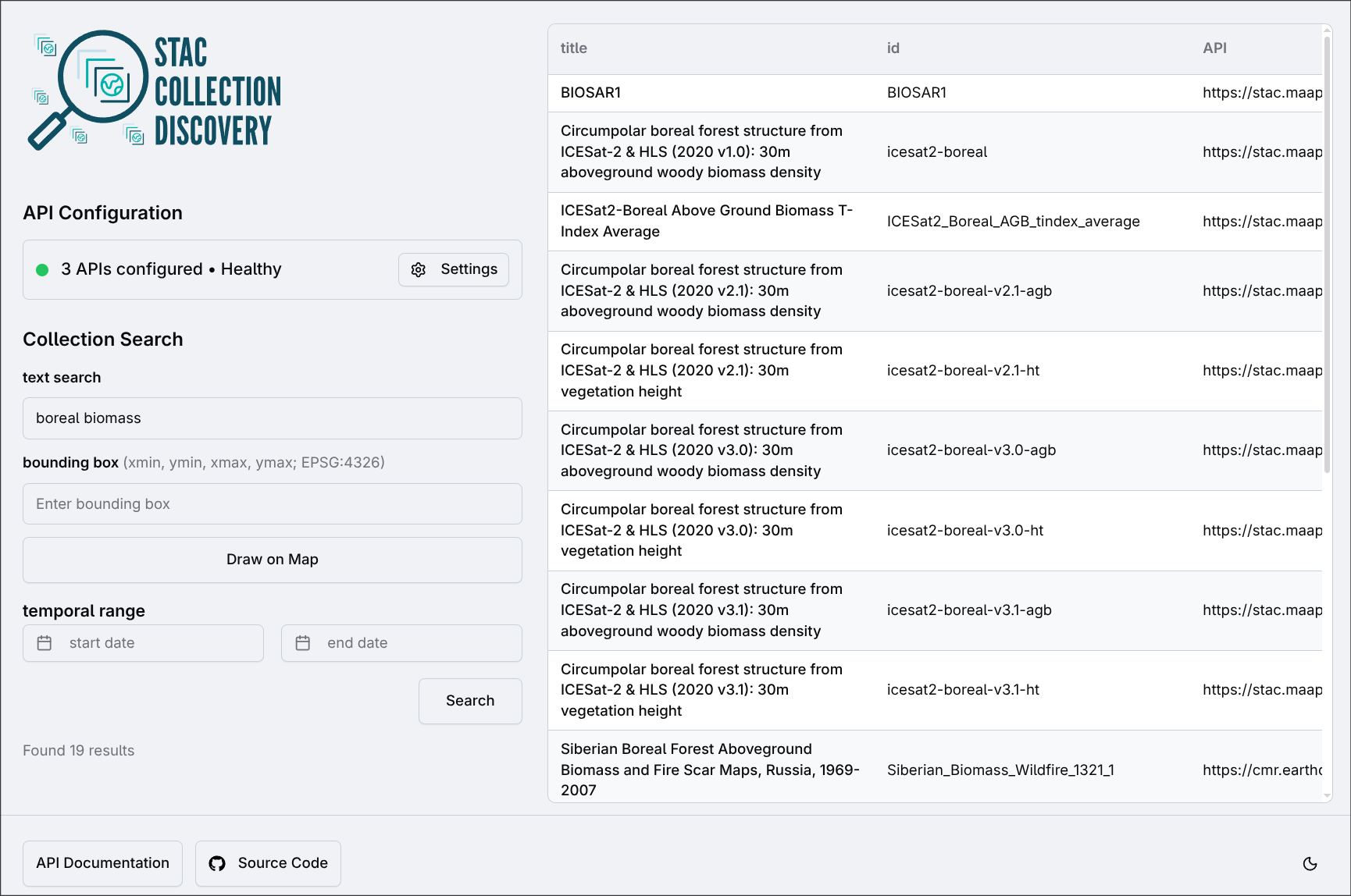 Preview of STAC Collection Discovery website